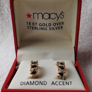 Macy's 18 KT Gold Over Sterling Diamond Earrings